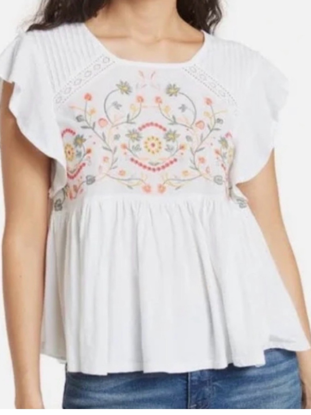 Lucky Brand Embroidered White Blouse- XS